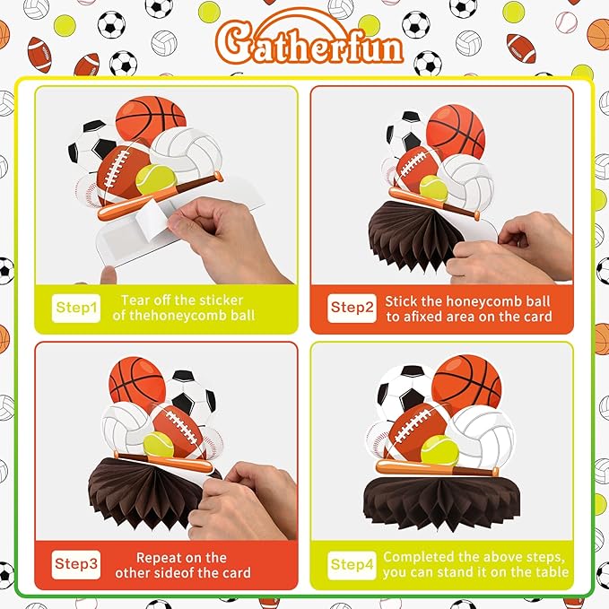 Sports Themed Party Decorations Kit - Honeycomb Centerpiece for Sports Birthday Party Decorations& Favors