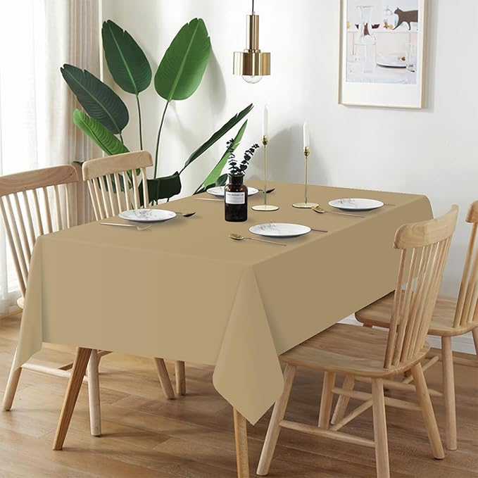 QIKSION Gold Plastic Table Cloth Disposable 2 Pack, 54 x 108 Inch Tablecloths for Graduation, Thanksgiving, Christmas Decorations, Rectangle Table Cover