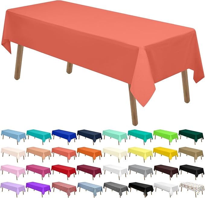 PARTY ULYJA Coral Plastic Tablecloths 2 Pack Blush Red Disposable Table Covers 54 x 108 Inch Bridal Shower PEVA Table Cloths for Picnic Birthday Wedding Banquet Parties 8 ft Rectangle Table Use