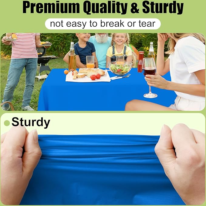 Smiry Disposable Table Cloth - 6 Pack, 54 x 132 Inch Waterproof Rectangle Tablecloths for Parties, Decorative Plastic Table Cover, Leakproof & Sturdy, Blue