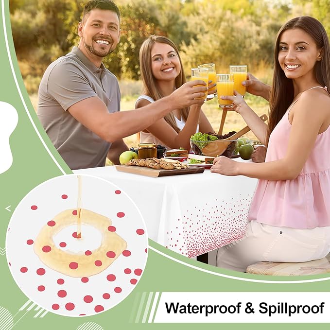 misaya 4 Packs Dot Disposable Table Cloth, 54 x 108 Inch Waterproof Plastic Tablecloth, Rectangle Pink Dots in White Table Covers for Easter, Picnic, Birthday, Party