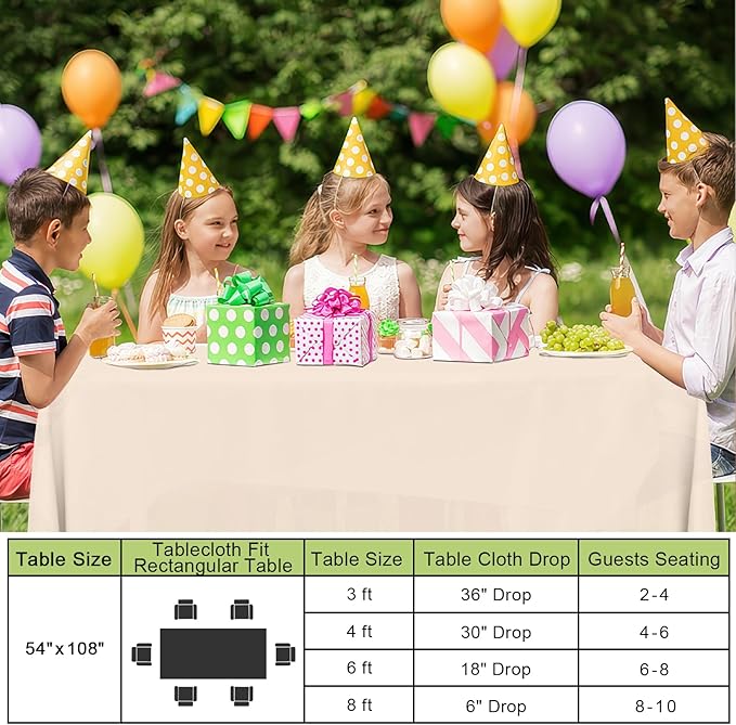 Smiry Disposable Table Cloth - 12 Pack, 54 x 108 Inch Waterproof Rectangle Tablecloths for Parties, Decorative Plastic Table Cover, Leakproof & Sturdy, Ivory