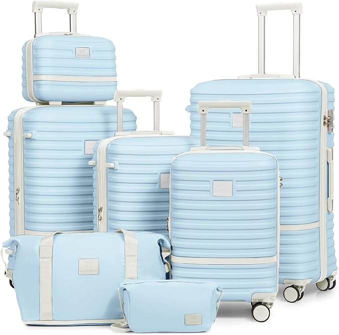 Joyway Luggage Set 4 Piece Suitcase Sets with Spinner Wheel,Hardside Expandable Travel Laggage with TSA Lock(18/20/24/28 Lightblue)