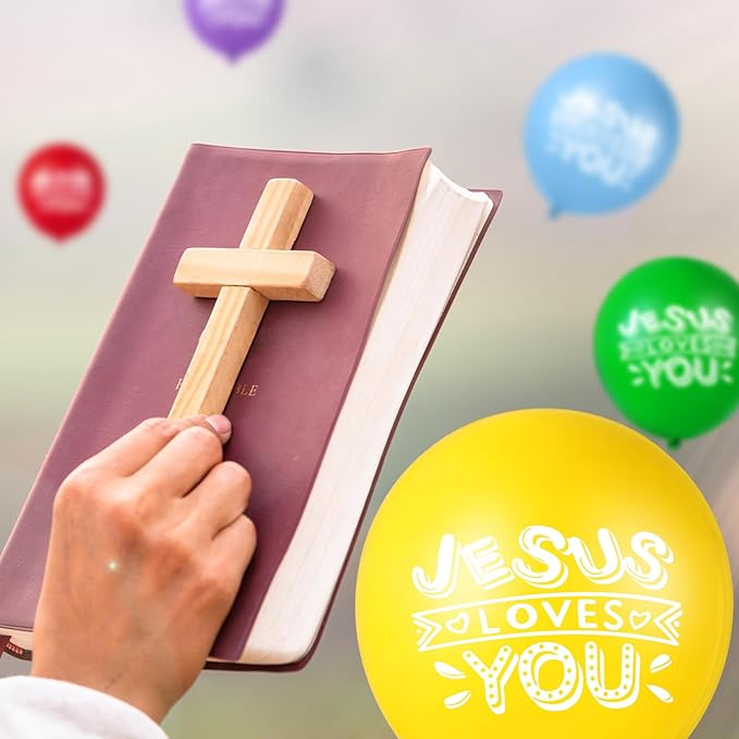 Gejoy Jesus Loves You Balloon 12 Inch Latex Christian Religious Jesus Balloon Party Decor for He Is Risen Party Decor Favor Cross Church Event Birthday Sunday Supplies(Bright Colors,60 Pcs)