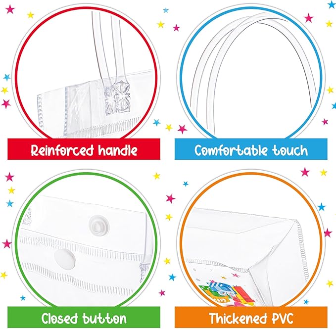 Henoyso 12 Pcs Clear Happy Birthday Gift Bags Plastic Goodie Candy Treat Bags PVC Party Favor Totes with Handles 7.8 x 7.8 x 3.1 Gift Wrap Totes