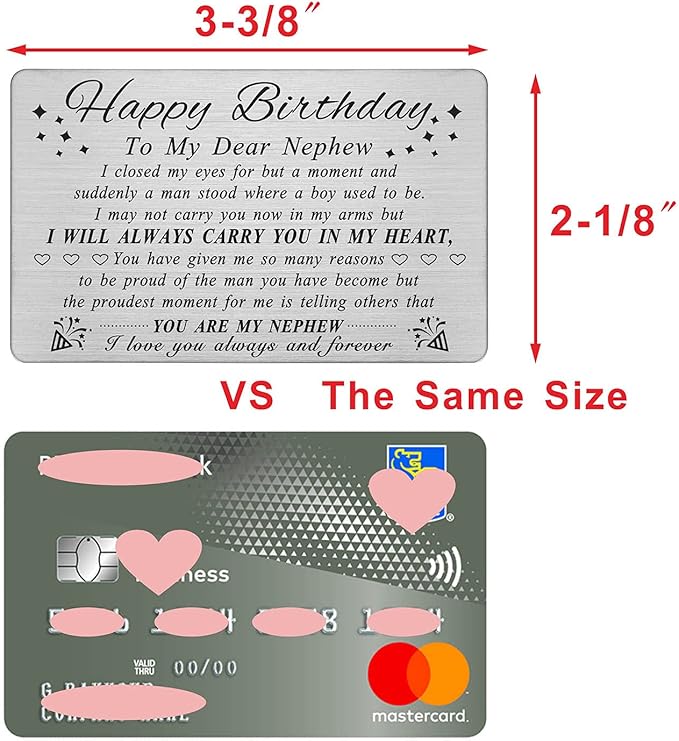 DEGASKEN Birthday Card for Nephew Adult - Nephew Birthday Card from Aunt - Happy Birthday Gifts for Nephews, Special Metal Engraved Wallet Cards