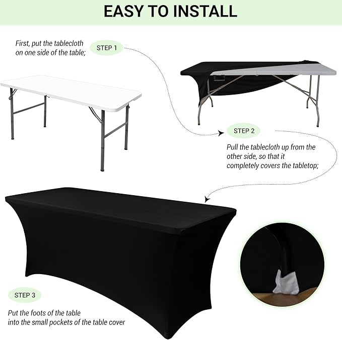 Obstal 6 Pack Stretch Spandex Table Covers for 8 Foot Tables - 8 FT Universal Rectangular Fitted Tablecloth Protector for Wedding, Banquet, Party (Green, 96 Length x 30 Width x 30 Height Inches)