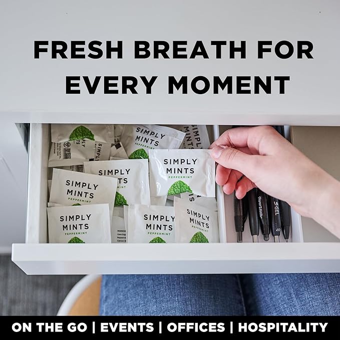 SIMPLY Peppermint Breath Mints, Individually Wrapped Breath Mints in Bulk, 50 Packets (2 per Packet) | Perfect for Office, School, Travel, Party Favors, Restaurants & Hospitality