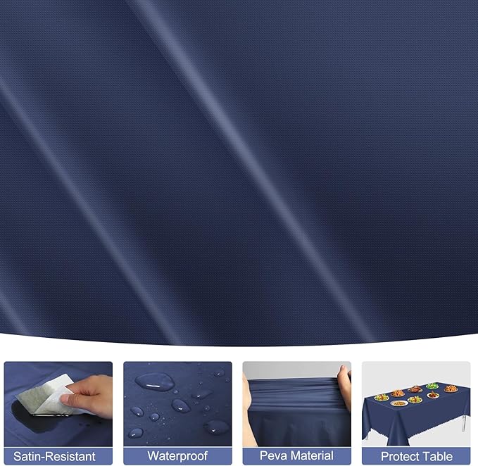 3 Pack Plastic Navy Blue Tablecloth, 54 X 108 Inch Graduation Scalloped Table Cloth for Rectangle Table Disposable Spring Tablecloth for BBQ Picnic Birthday Dinner Holiday Graduation Celebration Party