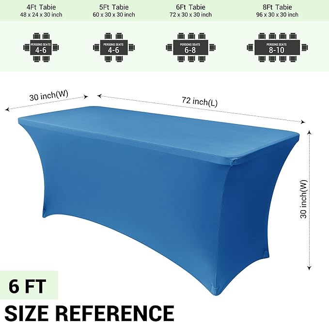 Obstal 6ft Stretch Spandex Table Cover for Standard Folding Tables - 2 Pack Universal Rectangular Fitted Tablecloth Protector for Wedding, Banquet and Party,72L x 30W x 30H Inches, Aqua, 2pc