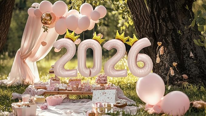 AULE 40 Inch Big Pink 4 Balloon Number with Crown Large Foil Helium Number Balloons 0-9 Jumbo Giant Happy 4th Birthday Party Decorations Huge Mylar Anniversary Party Supplies