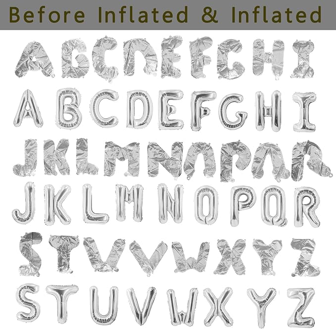 52 Pcs Sliver Letter Balloons A to Z Custom Phrase Banner for Shower Wedding Party Supplies Personalized Decor Foil Alphabet Balloons 16 Inch