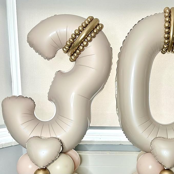 Cream Number Balloons, 40inch Large Beige Number 6 Foil Mylar Helium Balloons for Girls Women, Ivory White Self Inflating Number Balloons 0-9 for Men Boys Birthday Party Celebration Decoration