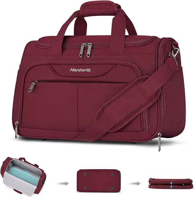 Hanke Underseat Carry On luggage Bags for Travel, Foldable Travel Bags for Women, Soft Lightweight Personal Item Travel Bag Small Carry On Bags for Airplanes, Travel Tote Bags for Women Men.（Burgundy）