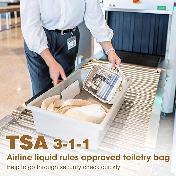 Wedama TSA Approved Toiletry Bag, 2 Pack Clear Makeup Bags with Handles, Quart Size PVC Clear Cosmetic Bags for Women and Men, Carry on Airport Airline Compliant Bag, White