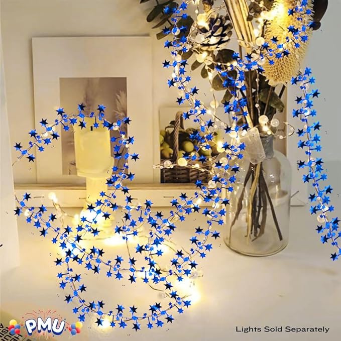 PMU 300 Ft Star Wire Shiny Garland Royal Blue - Halloween, Christmas Party, Wedding, Birthday, Festive Home Decoration Ornament Royal Blue (12pc-25Ft Each)