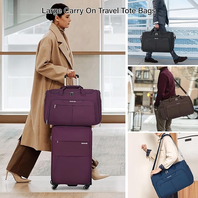 Hanke Carry On luggage Bags for Travel, Large Foldable Duffle Bag for Travel, Softside Lightweight Travel Bag Carry On Bags for Airplanes Women, Travel Tote Bags for Women Men.（Black）