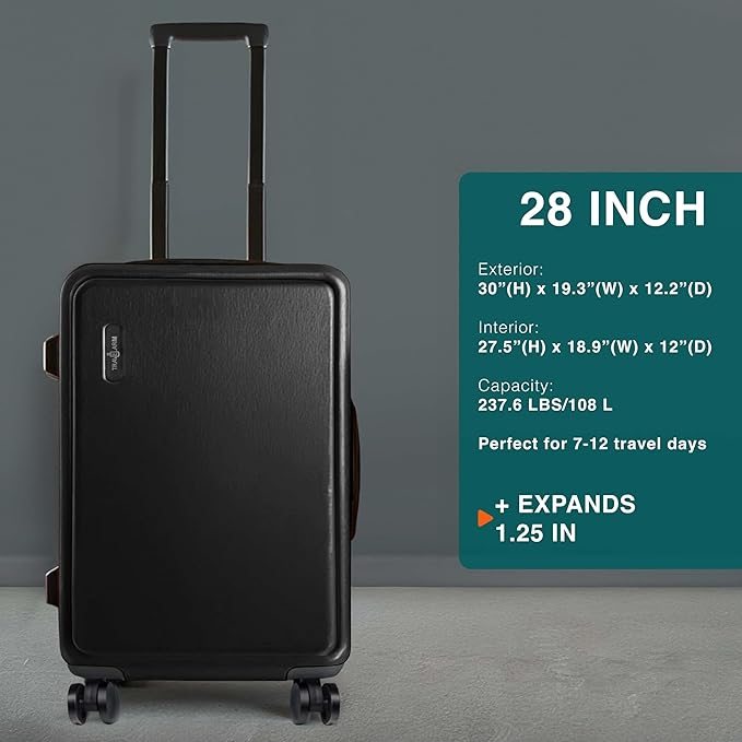 TRAVELARIM 28 Inch Luggage with Spinner Wheels, Hard Shell Suitcase with TSA Locks for Luggage, Travel Large Suitcase, Expandable Hard Shell Suitcases, Jet Black