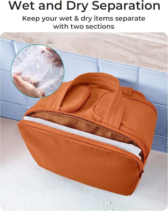 BAGSMART Travel Toiletry Bag, Puffy Toiletry Bag for Women, Wide-open toiletry bags for traveling, Large Travel Cosmetic Makeup Bag Organizer for Accessories,Toiletrie (Sandstore Brown)