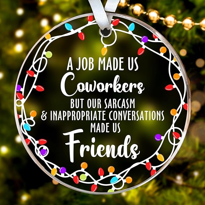 HEXMOZ Coworker Ornament - Christmas Coworkers Gifts for Work Besties, Work Friends - White Elephant, Funny Secret Santa Office Ideas for Women, Men - Acrylic Ornament 2025 Decoration