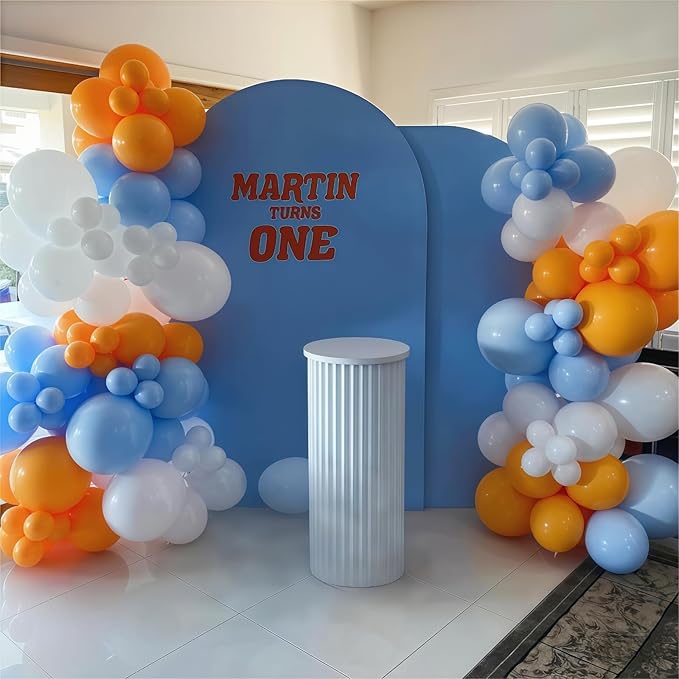 Orange and Blue Balloon Garland Arch Kit, 125pcs Retro Burnt Orange Baby Dusty Fog Blue Beige Ivory White Latex Balloons Arch for Birthday Decor, Boys Baby Shower Wedding Graduation Party Decorations