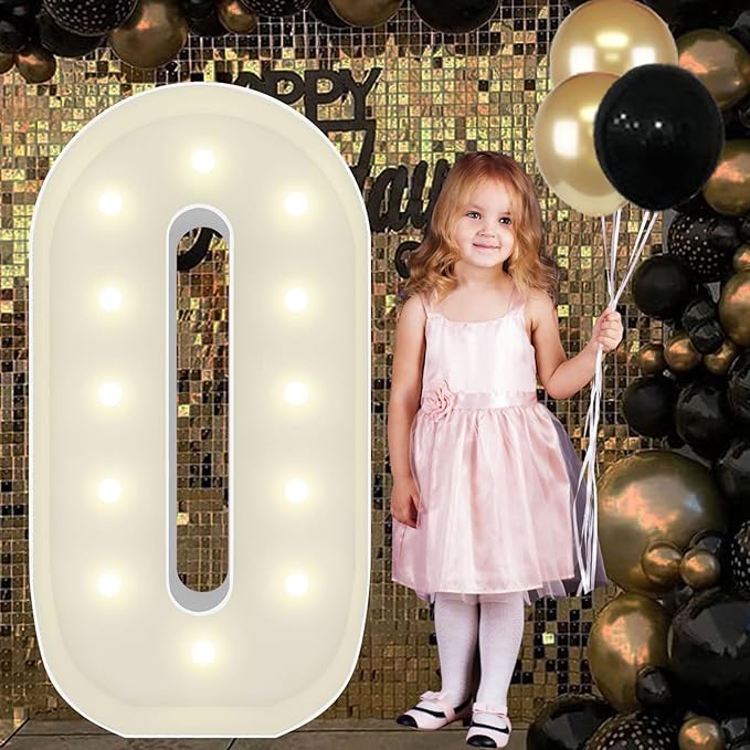 4FT Marquee Light Up Numbers Pre-Cut Frame Giant Marquee Numbers 0, Mosaic Numbers for Balloons, 20th 30th 40th 50th 60th Birthday Anniversary Decorations Party Decor