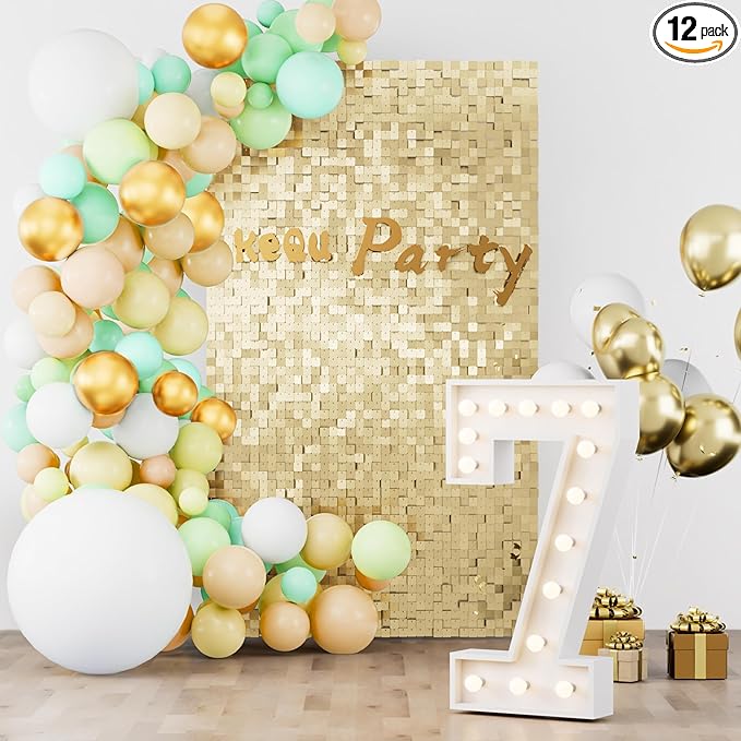 Shimmer Sequin Wall Backdrop Panels, 12pcs DIY Party Decor for Wedding, Birthday, Graduation, Anniversary, Engagement, Holiday & Home Decoration (Champagne Gold)