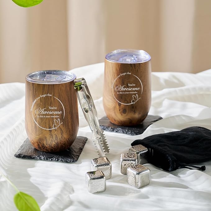 Wine Lovers Gifts for Women, Birthday Gifts for Mom Sister Friend Coworker Girlfriend Inspirational Gift Set, Wine Gift Box Set with Tumblers, Ice Cubes