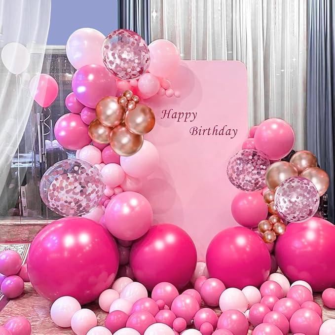 Pink Balloon Garland Arch Kit, 141Pcs Different Shades of Pink Balloons with Rose Gold Confetti for Mother's Day Bridal Baby Shower Birthday Princess Wedding Party Decorations