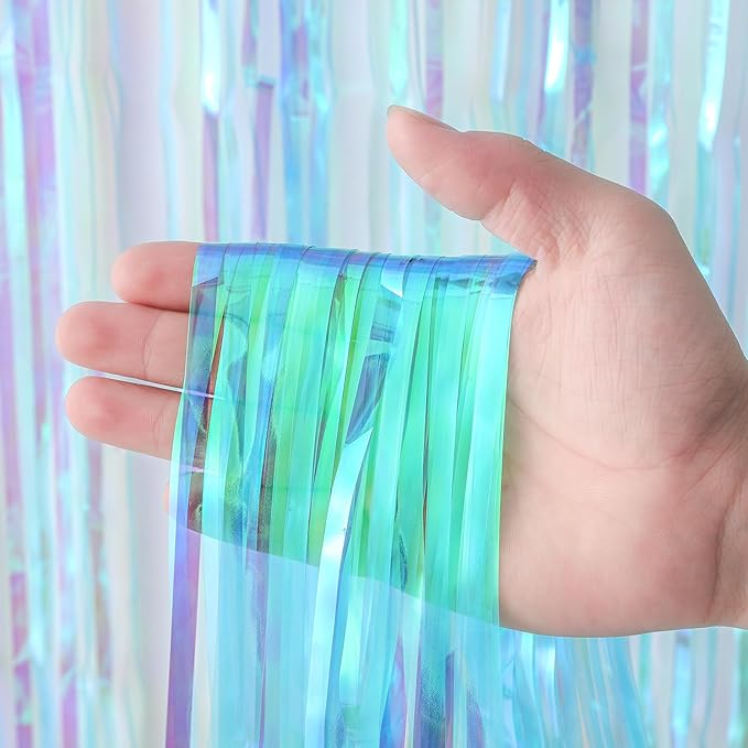 2 Pack Neon Iridescent Tinsel Foil Fringe Curtains, Iridescent Party Decorations, Metallic Tinsel Party Streamers Backdrop for Birthday Baby Shower Graduation Wedding Party Decorations
