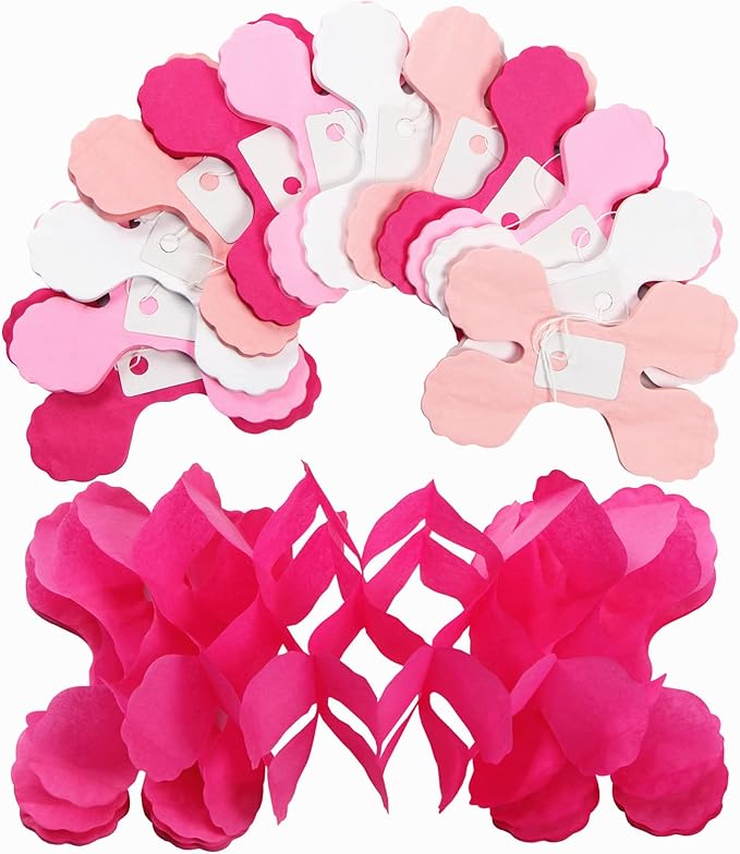Rose-Red Pink-White Party-Decorations Streamers Garland - 157Ft Four-Leaf Clover Hanging Banner,Wedding Girl Birthday Baby Bridal Shower Engagement Bachelorette Decor Hugtmr