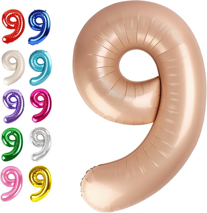 Big Light Brown 40 Inch 9 Balloon Number, Jumbo Giant 9th 19 29 39 49 99 Birthday Party Decorations, Large Light Brown Foil Balloons Anniversary Birthday Party Engagement Decorations