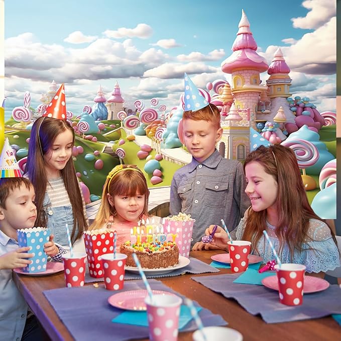 5x3ft Candyland Backdrop Fantasy Sweet Candy Castle Cream Photography Background Candyland Theme Boys Girls Birthday Party Decorations Banner Photo Studio Props