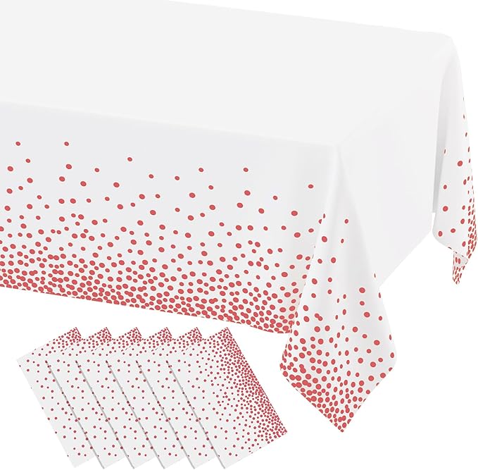 misaya 6 Packs Dot Disposable Table Cloth, 54 x 108 Inch Waterproof Plastic Tablecloth, Rectangle Pink Dots in White Table Covers for Easter, Picnic, Birthday, Party