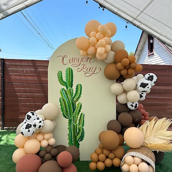 Cow Balloons Garland Arch Kit, 118pcs Brown Apricot Balloons Arch Kit 18/12/10/5 inch Brown Nude Tan White Latex Balloons for Woodland Cow Farm Theme Party Cowboy Birthday Baby Shower Decoration