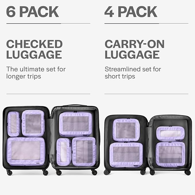Aerotrunk Compression Packing Cubes for Travel - Luggage Organizer Bags - Double Zipper Packing Cubes for Suitcases (6-Pack, Purple)