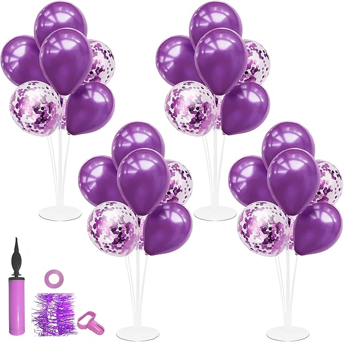 Purple Balloon Stand Centerpiece Table Decorations for Birthday Bridal Shower Wedding Engagement Mother's Day Graduation Halloween Party Decorations New Years Eve 2026(Purple set4)