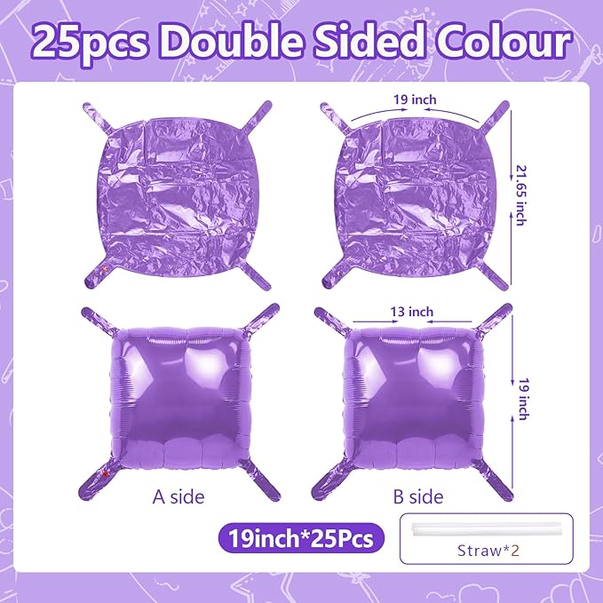 NISOCY 25PCS Purple Square Foil Balloons Wall Backdrop Double Sided Light Purple Balloons Tunnel Arch Kit for Baby Shower Birthday Wedding Easter Party Decoration