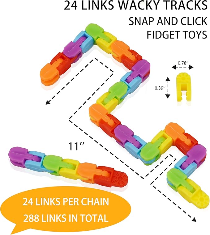 Ganowo 12 Pack Wacky Tracks - Rainbow Color Snap Click Fidget Toys for Kids Adults ADHD Finger Sensory Autism Stress Relief Keeps Fingers Busy and Minds Focused