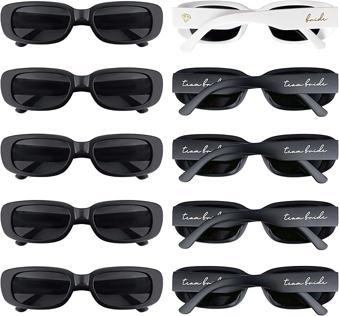 Bride Squad Bachelorette Party Favors 10 Pcs Team Bride Sunglasses Retro Rectangle Bridesmaid Gifts Sunglasses