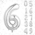 32 In Silver Large Numbers Balloons 0-9, Self Inflating Number 6 Balloons for Boys Girls, Big Silver Digit 6 Balloons for Women Men Birthday Party Anniversary Wedding Supplies Decorations