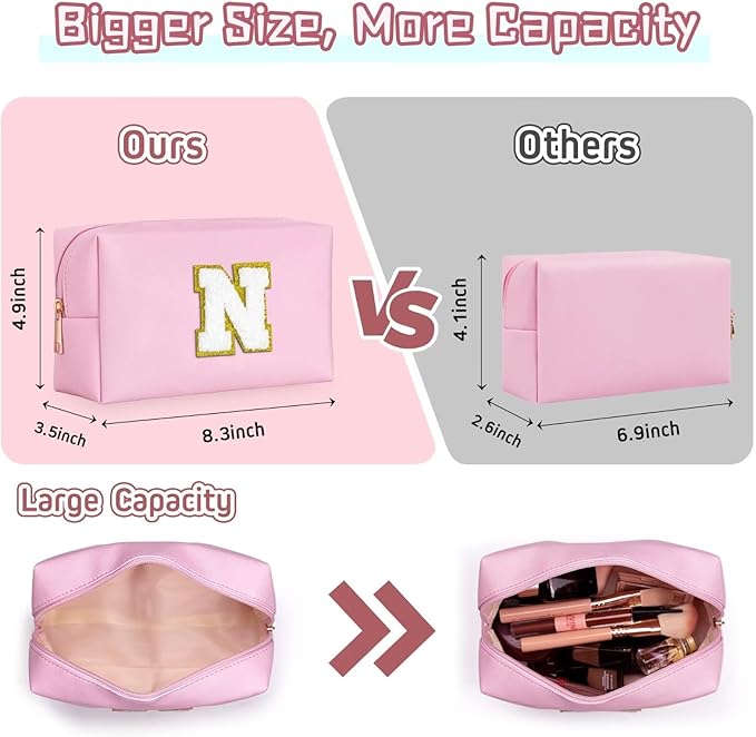 TOPEAST Mothers Day Gifts - Initial Makeup Bag, Birthday Gifts for 4 5 6 7 8 9 10 11 12 Year Old Teen Girls, Teacher Gift Graduation Gift, Personalized Preppy Cosmetic Bags Toiletry Bag (Pink A)
