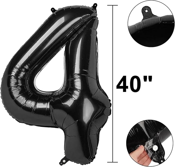 40 Inch Black Number 4 Balloon Number 4 Balloon 40 Inch, 4th 14th 24th Birthday Party Decorations for Boy or Girl Huge Mylar Anniversary Party Supplies