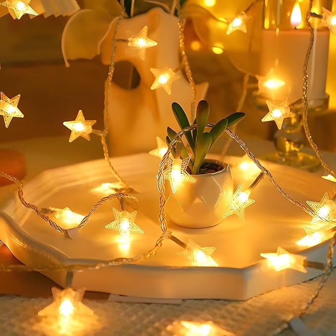 ANJAYLIA 20 LED Star String Lights 10 FT Fairy Christmas Lights Battery Operated for Indoor & Outdoor, Party, Wedding and Holiday Decorations Warm White