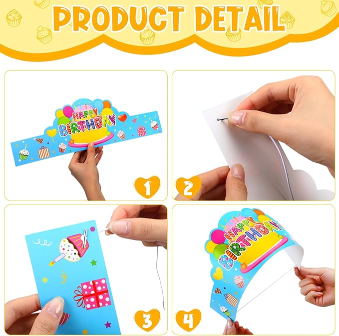 Yunsailing 36 Pcs Happy Birthday Crowns for Kids Paper Birthday Hat Crowns for Classroom Gifts Kids' Party(Blue)