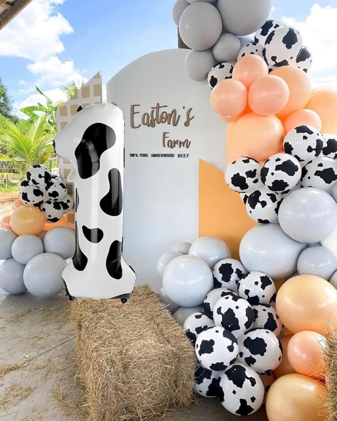 Cow Print Number 1 Balloon 40 inch, Number 1 Birthday Balloon for Boy Girl, Cow Print Foil One Balloon for 1st 10 11 12 16 18 Birthday Party, Anniversary Celebration Number Balloons Decorations