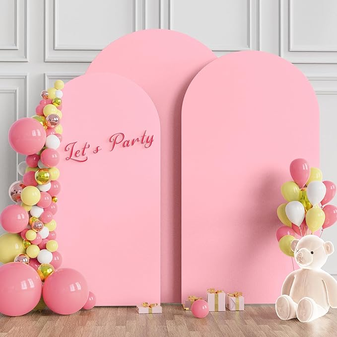Wokceer Wedding Arch Cover (7.2FT, 6.6FT, 6FT) Set of 3 Spandex Fitted Wedding Arch Stand Covers for Round Top Chiara Arch Backdrop Stands Cover for Birthday Party Ceremony Banquet Decor Pink