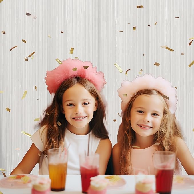 3 Pack Foil Fringe Backdrop - White Shiny Tinsel Curtains for Party Decoration/Photo Booth Props - 3.3x8.2 FT Metallic Foil Backdrop for Birthday, Wedding, Graduation, Christmas.
