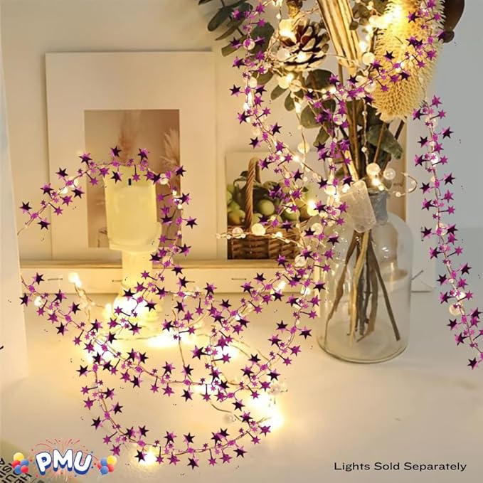 PMU 75 Ft Star Wire Shiny Garland Hot Pink - Halloween, Christmas Party, Wedding, Birthday, Festive Home Decoration Ornament Hot Pink (3pc-25Ft Each)