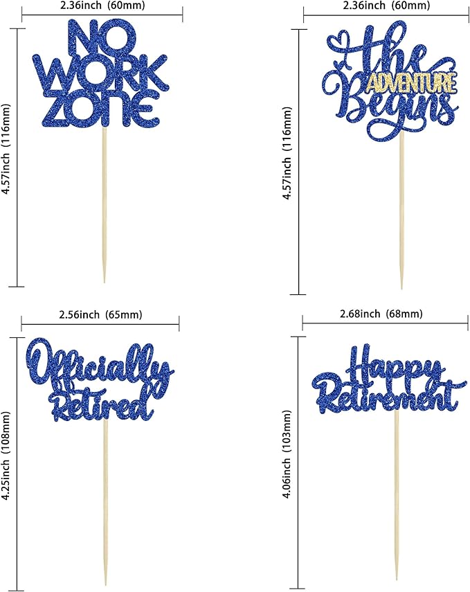24Pcs Happy Retirement Cupcake Toppers Officially Retired Cake Toppers No Work Zone Adventure Begins Cupcake Picks Retirement Theme Farewell Birthday Party Decorations Supplies Dark Blue